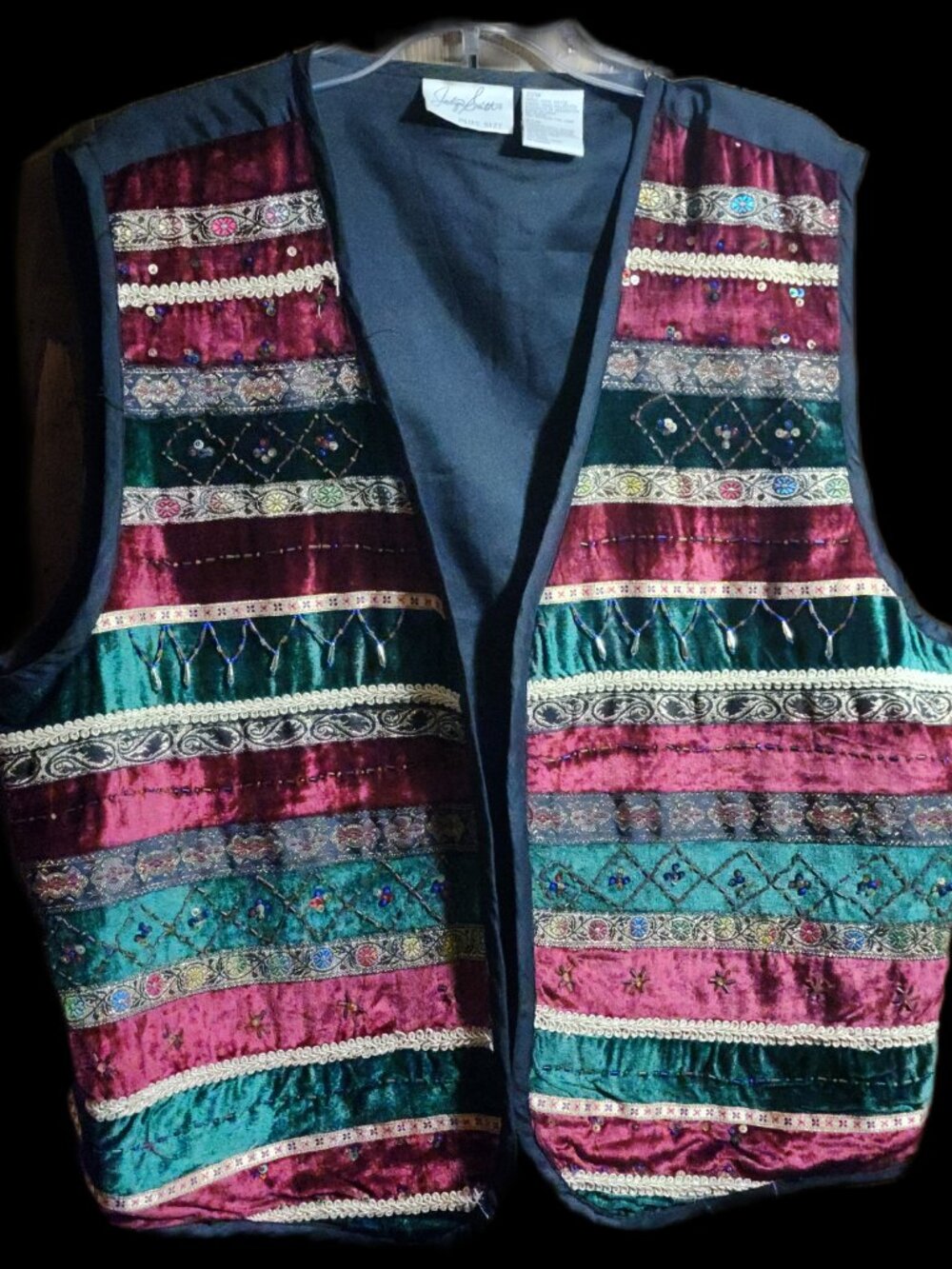 Jaclyn Smith Plus Size 22W Velvet Beaded Embroidered Vest Jewel Tone Boho Hippie